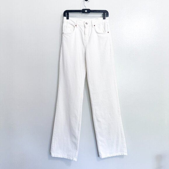 NWT ZARA Jeans Mid-Rise Wide Leg Full Length White Denim Women's Size 2 EUR 34 - Picture 3 of 8
